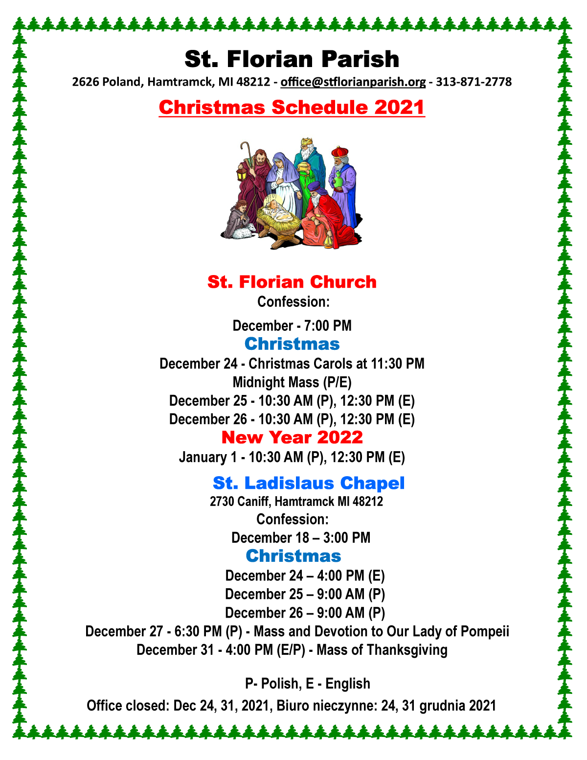 Christmas Schedule 2021